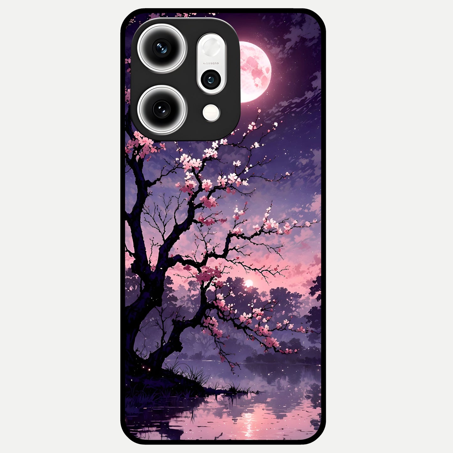  Blossom Pink Moon Glass Case For Oppo Reno 14 Pro back cover – full design glossy printed glass finish
