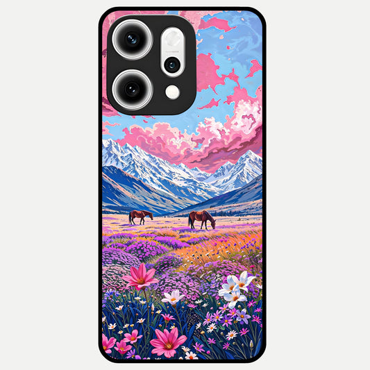  Blossom Valley Dream Glass Case For Oppo Reno 14 Pro back cover – full design glossy printed glass finish