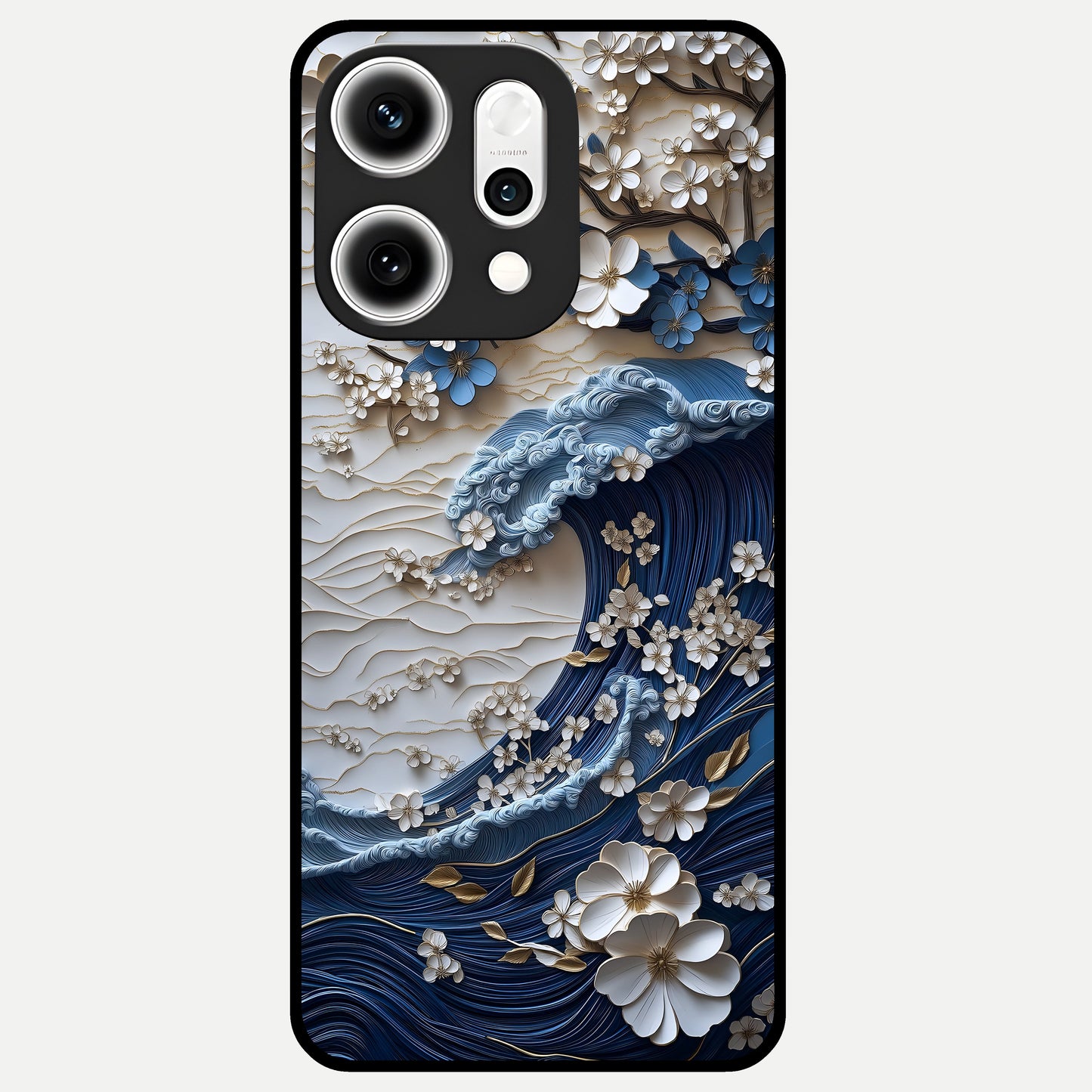  Blossom Wave Art Glass Case For Oppo Reno 14 Pro back cover – full design glossy printed glass finish