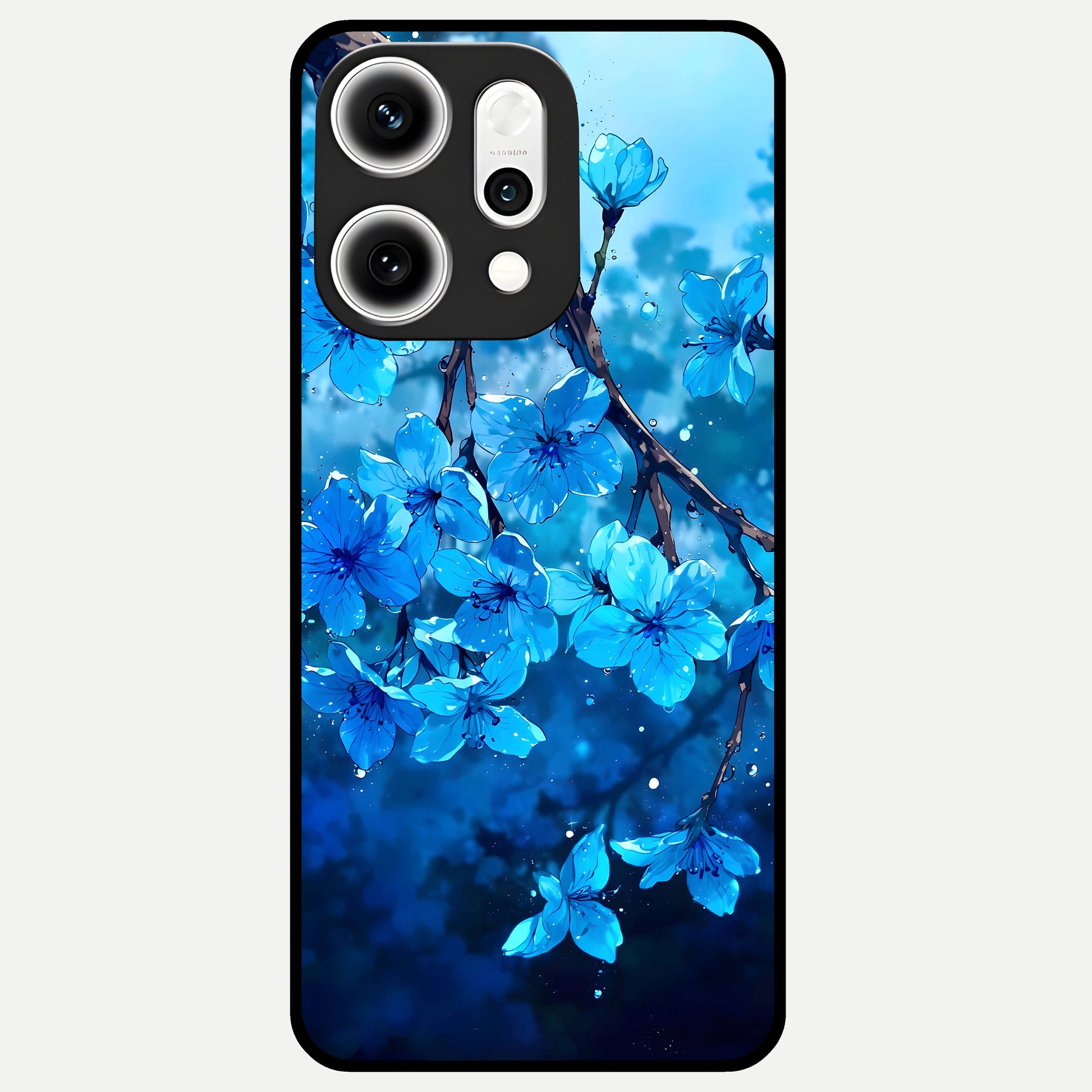  Blue Blossoms Branch Glass Case For Oppo Reno 14 Pro back cover – full design glossy printed glass finish