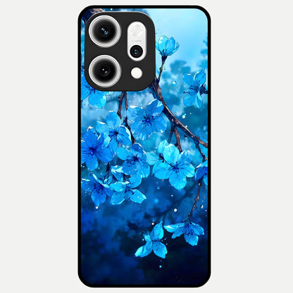  Blue Blossoms Branch Glass Case For Oppo Reno 14 Pro back cover – full design glossy printed glass finish