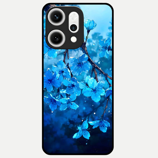  Blue Blossoms Branch Glass Case For Oppo Reno 14 Pro back cover – full design glossy printed glass finish