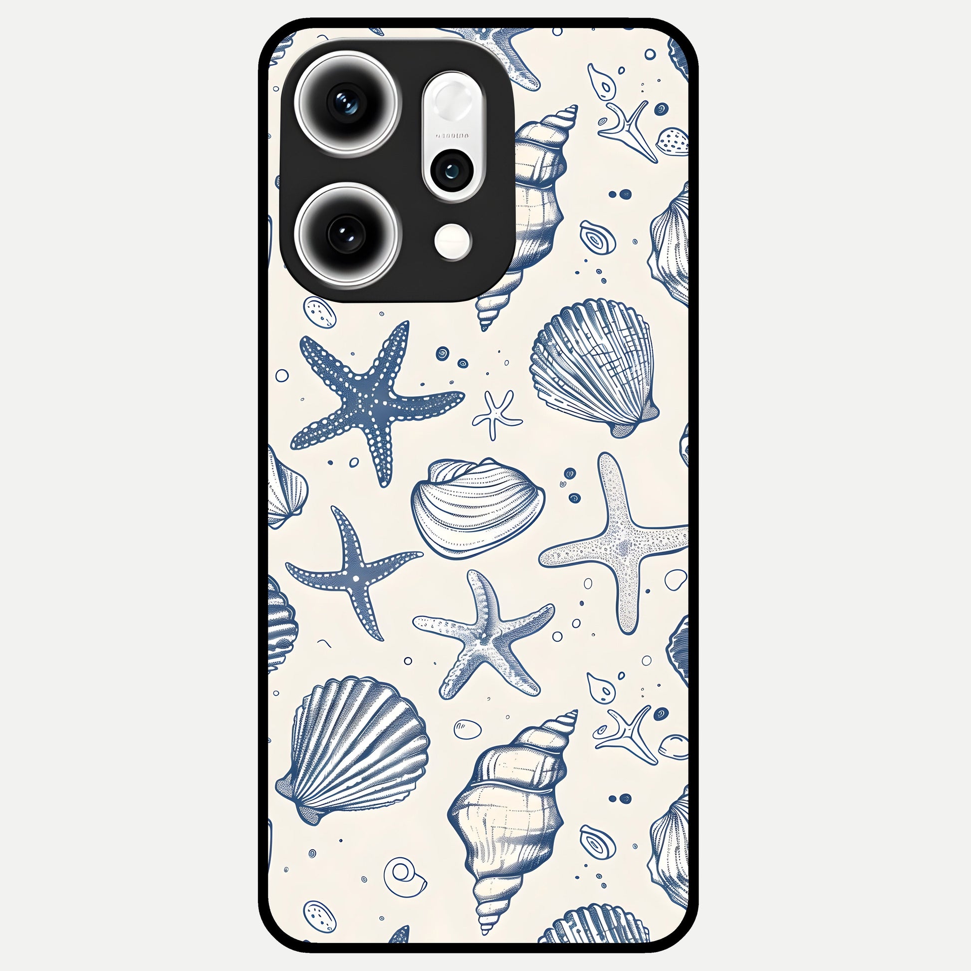  Blue Ocean Outline Glass Case For Oppo Reno 14 Pro back cover – full design glossy printed glass finish