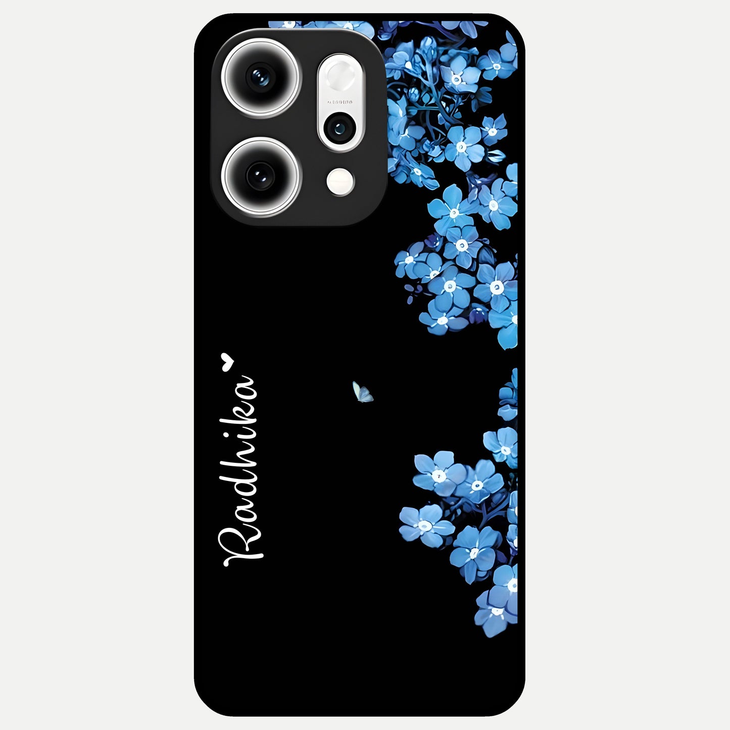  Blue Petal Dream Custom Name Glass Case For Oppo Reno 14 Pro back cover – full design glossy printed glass finish