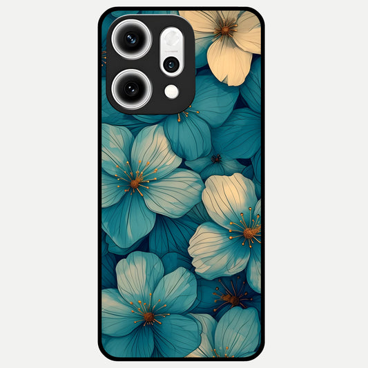  Blue Shade Floral Glass Case For Oppo Reno 14 Pro back cover – full design glossy printed glass finish