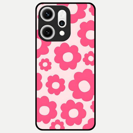  Blush Flower Pop Glass Case For Oppo Reno 14 Pro back cover – full design glossy printed glass finish