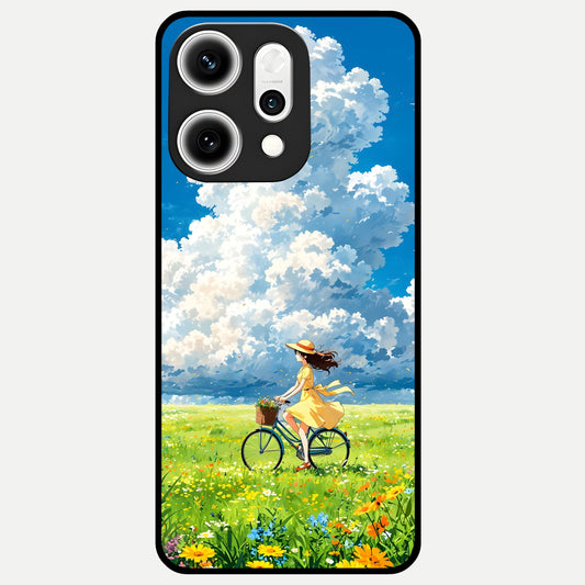  Breezy Meadow Ride Glass Case For Oppo Reno 14 Pro back cover – full design glossy printed glass finish