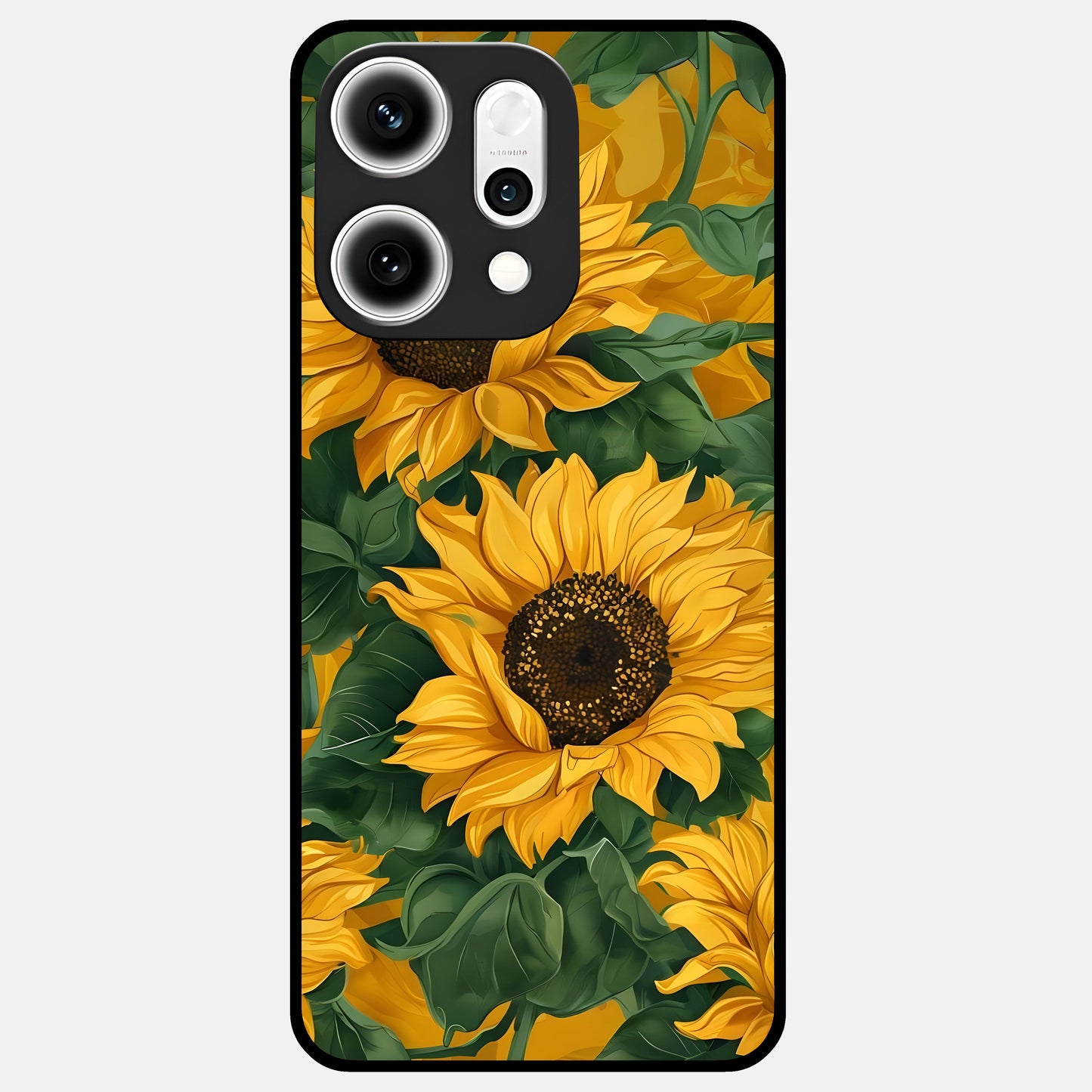  Bright Sunflower Bloom Glass Case For Oppo Reno 14 Pro back cover – full design glossy printed glass finish