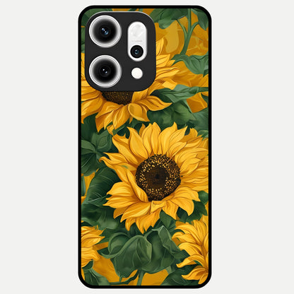  Bright Sunflower Bloom Glass Case For Oppo Reno 14 Pro back cover – full design glossy printed glass finish