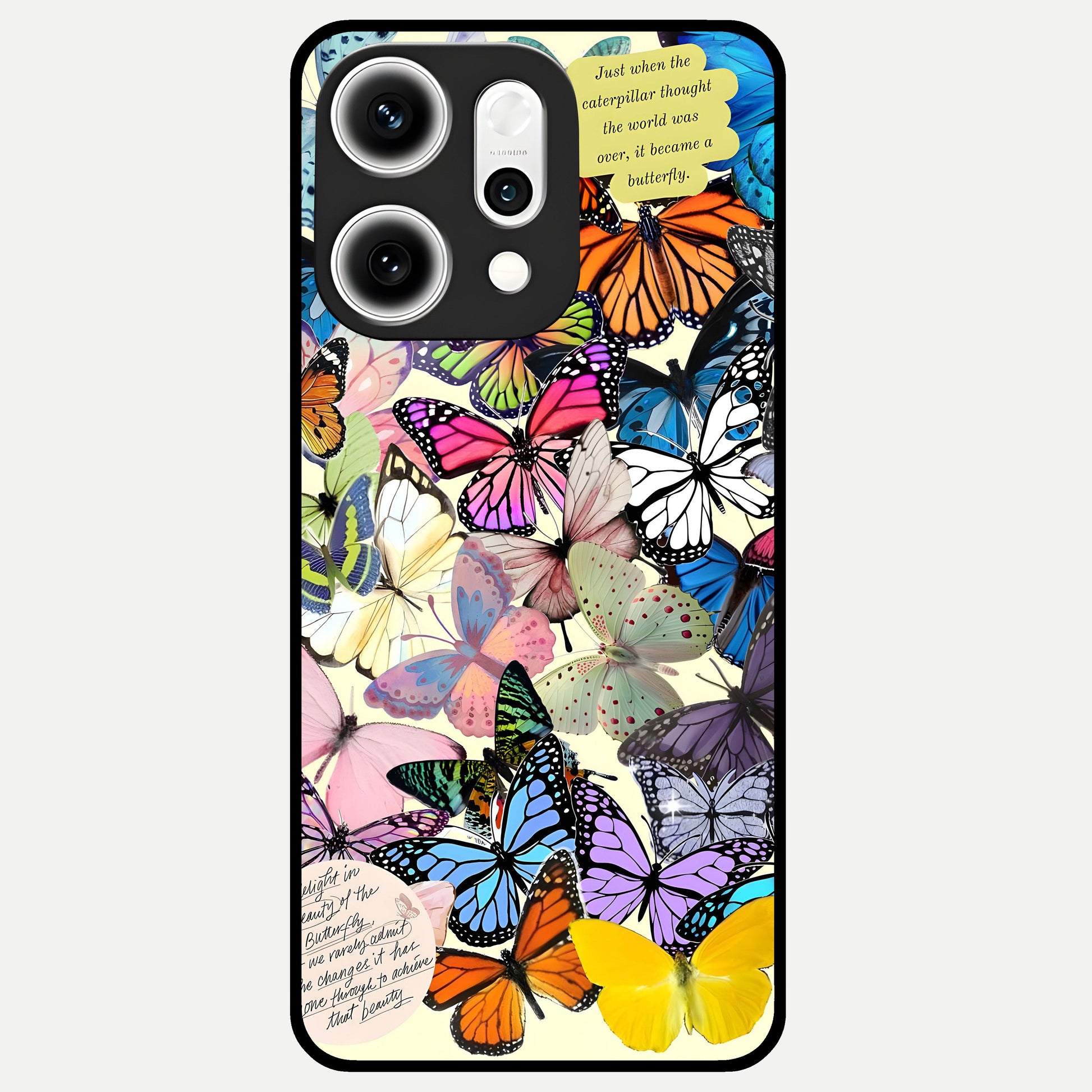  Butterflies Petal Dream Glass Case For Oppo Reno 14 Pro back cover – full design glossy printed glass finish