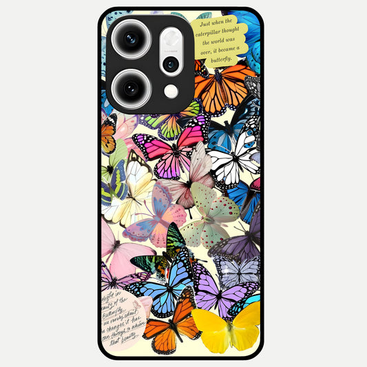  Butterflies Petal Dream Glass Case For Oppo Reno 14 Pro back cover – full design glossy printed glass finish