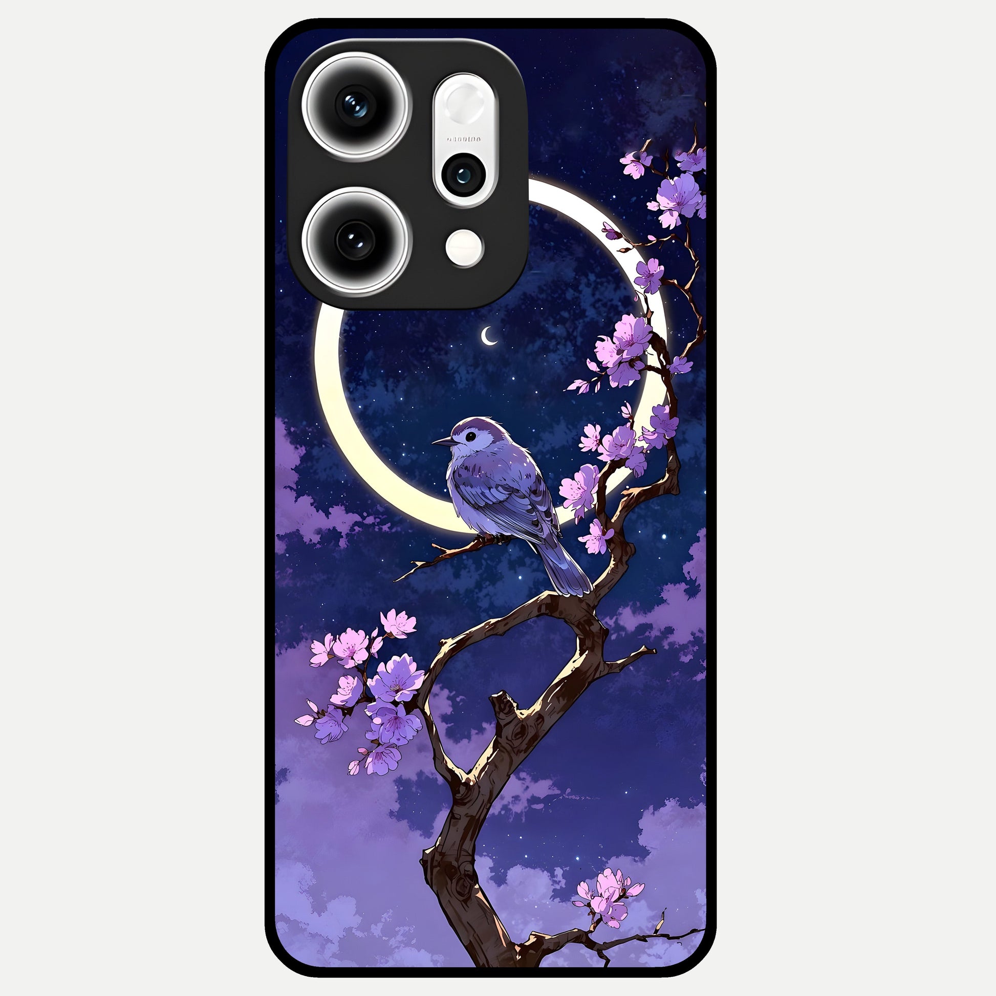  Celestial Bird Blossom Glass Case For Oppo Reno 14 Pro back cover – full design glossy printed glass finish