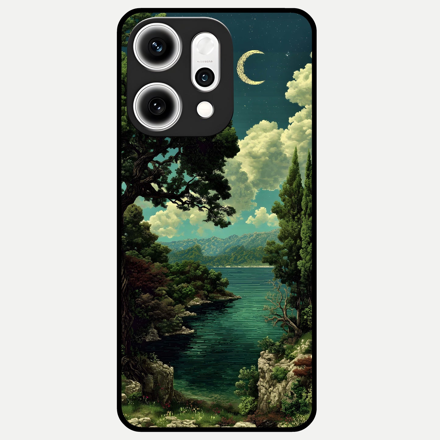  Celestial Lake Peace Glass Case For Oppo Reno 14 Pro back cover – full design glossy printed glass finish