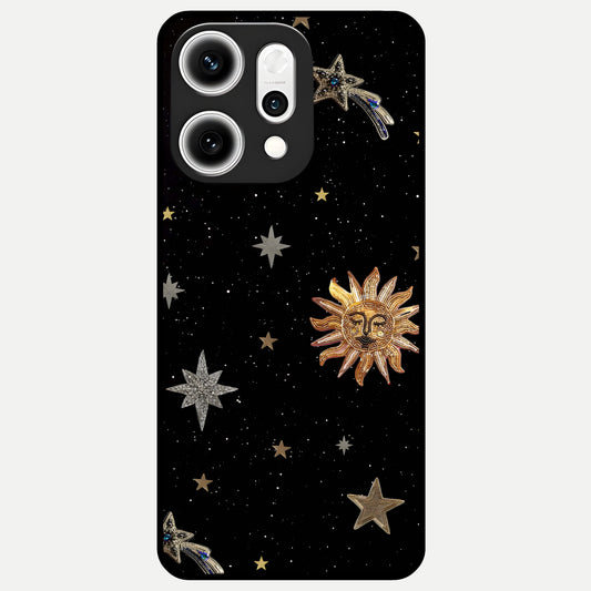  Celestial Moon With Stars Glass Case For Oppo Reno 14 Pro back cover – full design glossy printed glass finish