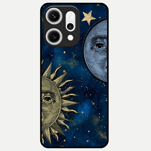  Celestial Moon With Sun Glass Case For Oppo Reno 14 Pro back cover – full design glossy printed glass finish