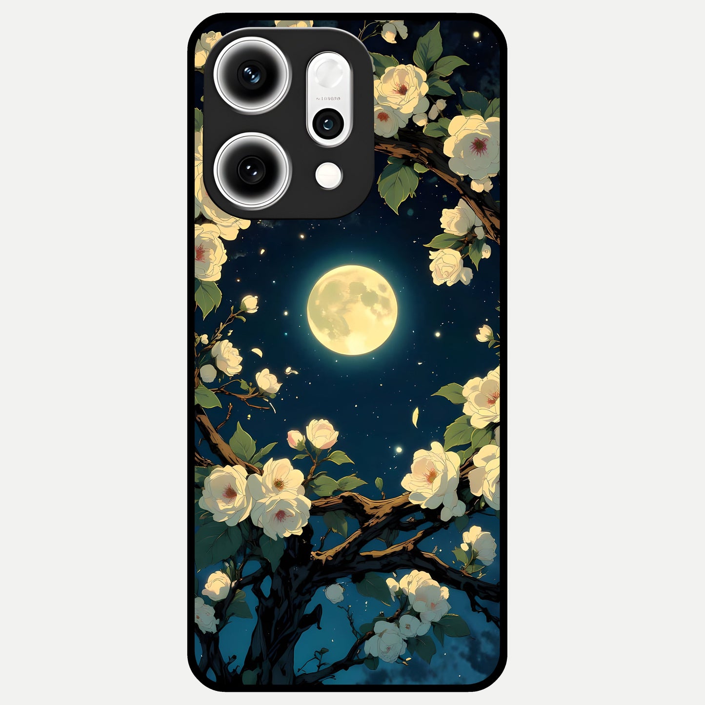 Celestial Moon And Flower Glass Case For Oppo Reno 14 Pro back cover – full design glossy printed glass finish