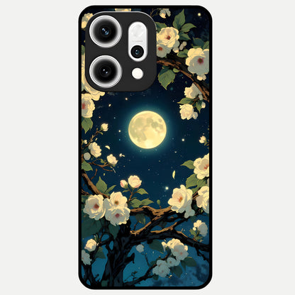  Celestial Moon And Flower Glass Case For Oppo Reno 14 Pro back cover – full design glossy printed glass finish