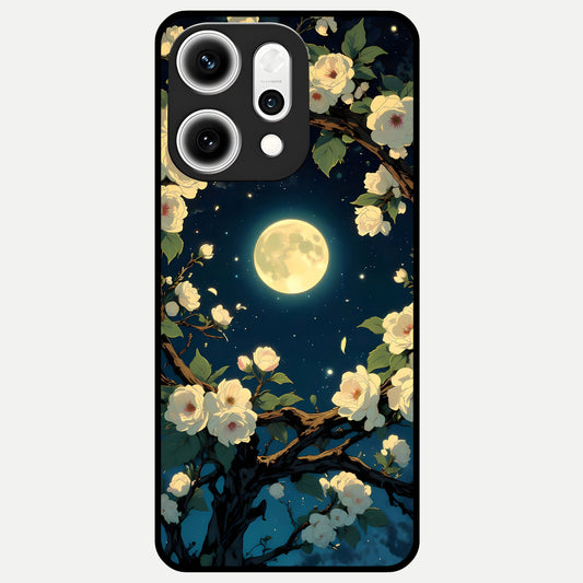  Celestial Moon And Flower Glass Case For Oppo Reno 14 Pro back cover – full design glossy printed glass finish