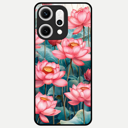  Celestial Pink Lotus Glass Case For Oppo Reno 14 Pro back cover – full design glossy printed glass finish