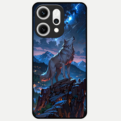  Celestial Wolf Howl Glass Case For Oppo Reno 14 Pro back cover – full design glossy printed glass finish