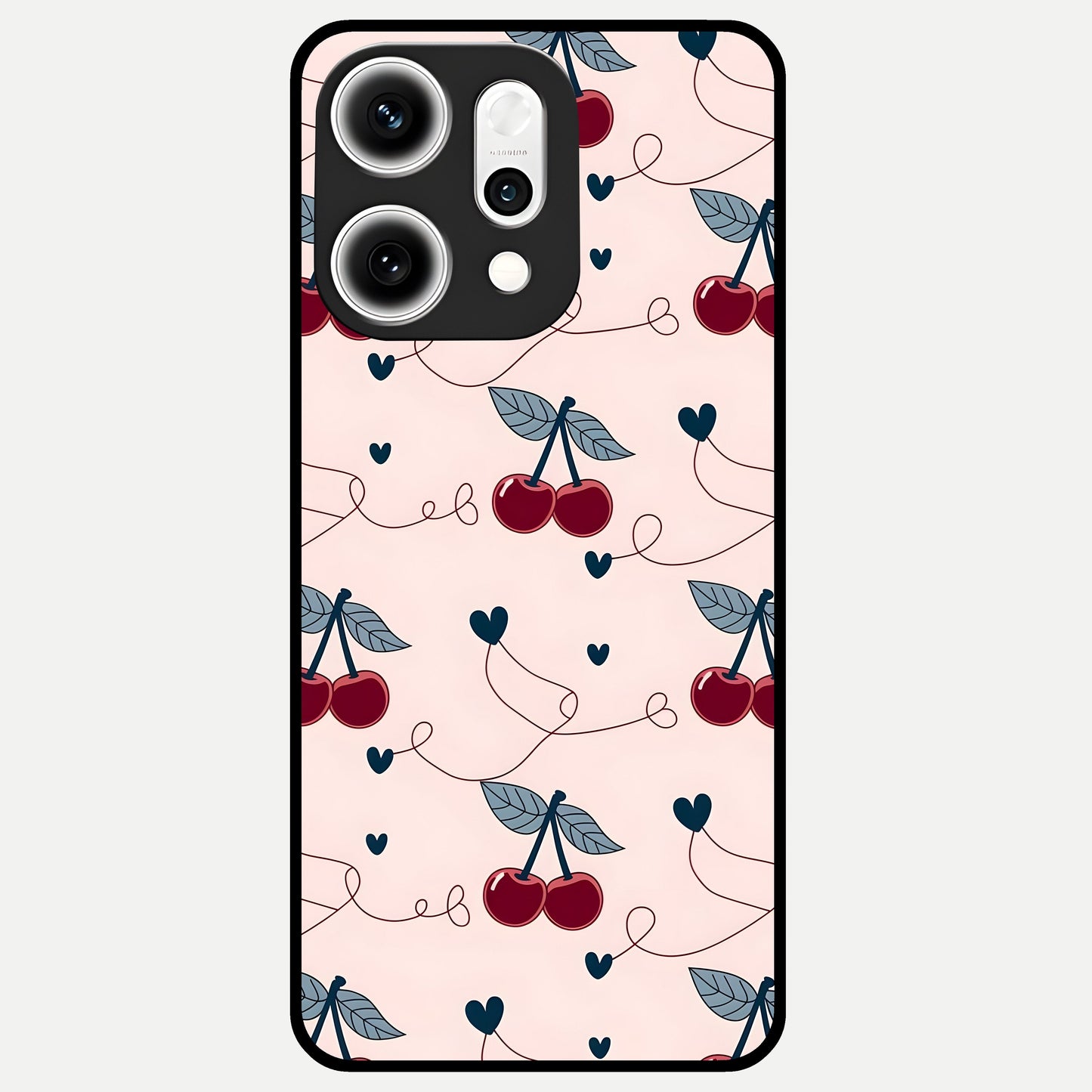  Cherry Heart Line Glass Case For Oppo Reno 14 Pro back cover – full design glossy printed glass finish