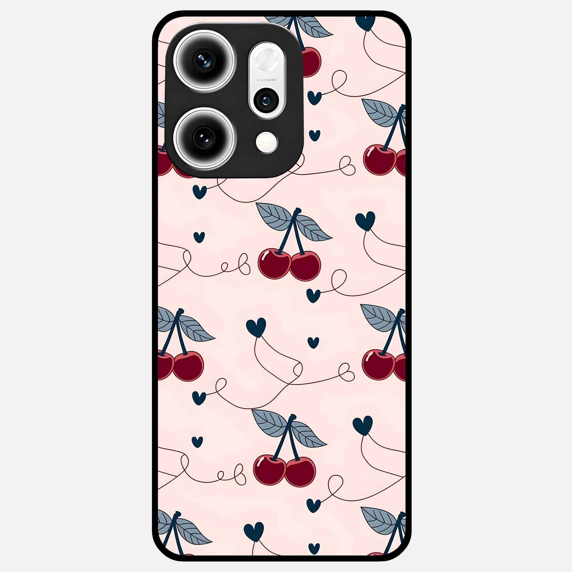  Cherry Heart Line Glass Case For Oppo Reno 14 Pro back cover – full design glossy printed glass finish