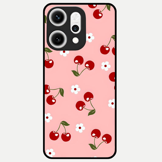  Cherry Love Mood Glass Case For Oppo Reno 14 Pro back cover – full design glossy printed glass finish