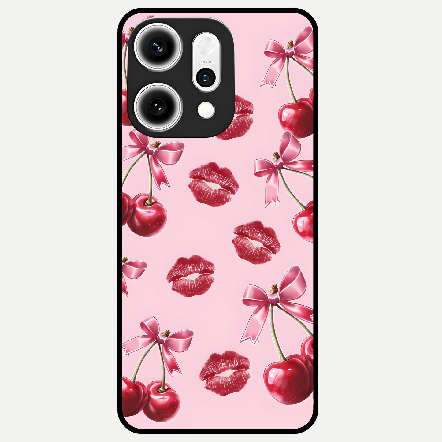  Cherry With Lips Glass Case For Oppo Reno 14 Pro back cover – full design glossy printed glass finish