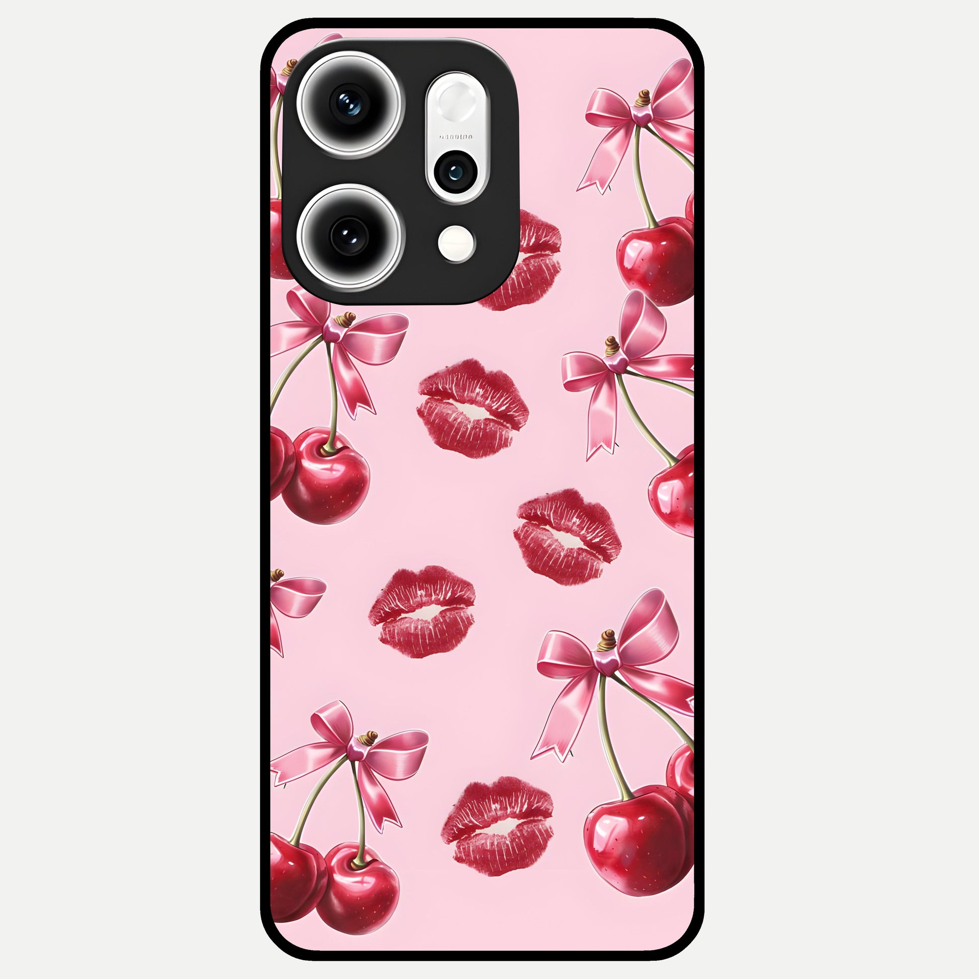  Cherry With Lips Glass Case For Oppo Reno 14 Pro back cover – full design glossy printed glass finish