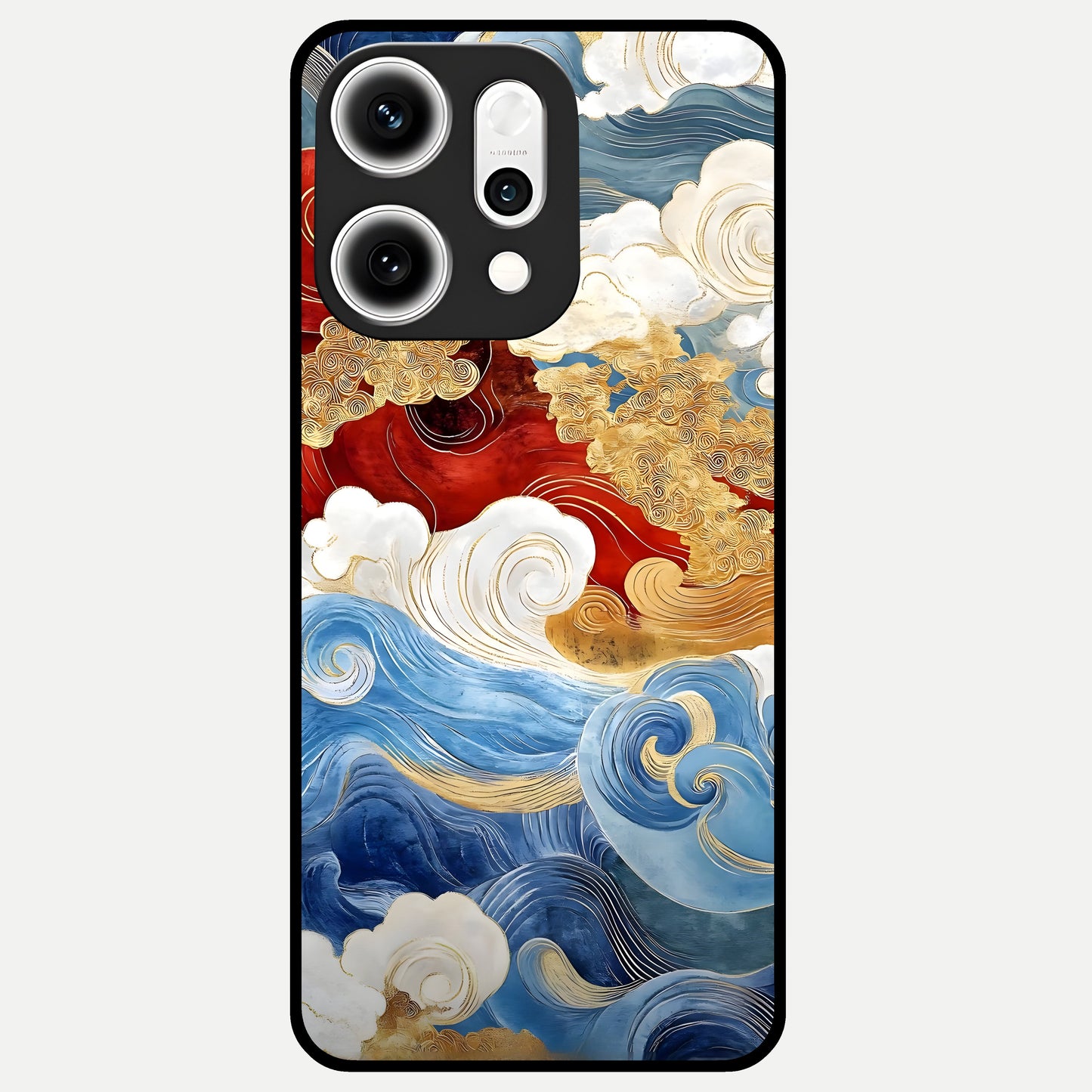  Colored Waves Glass Case For Oppo Reno 14 Pro back cover – full design glossy printed glass finish