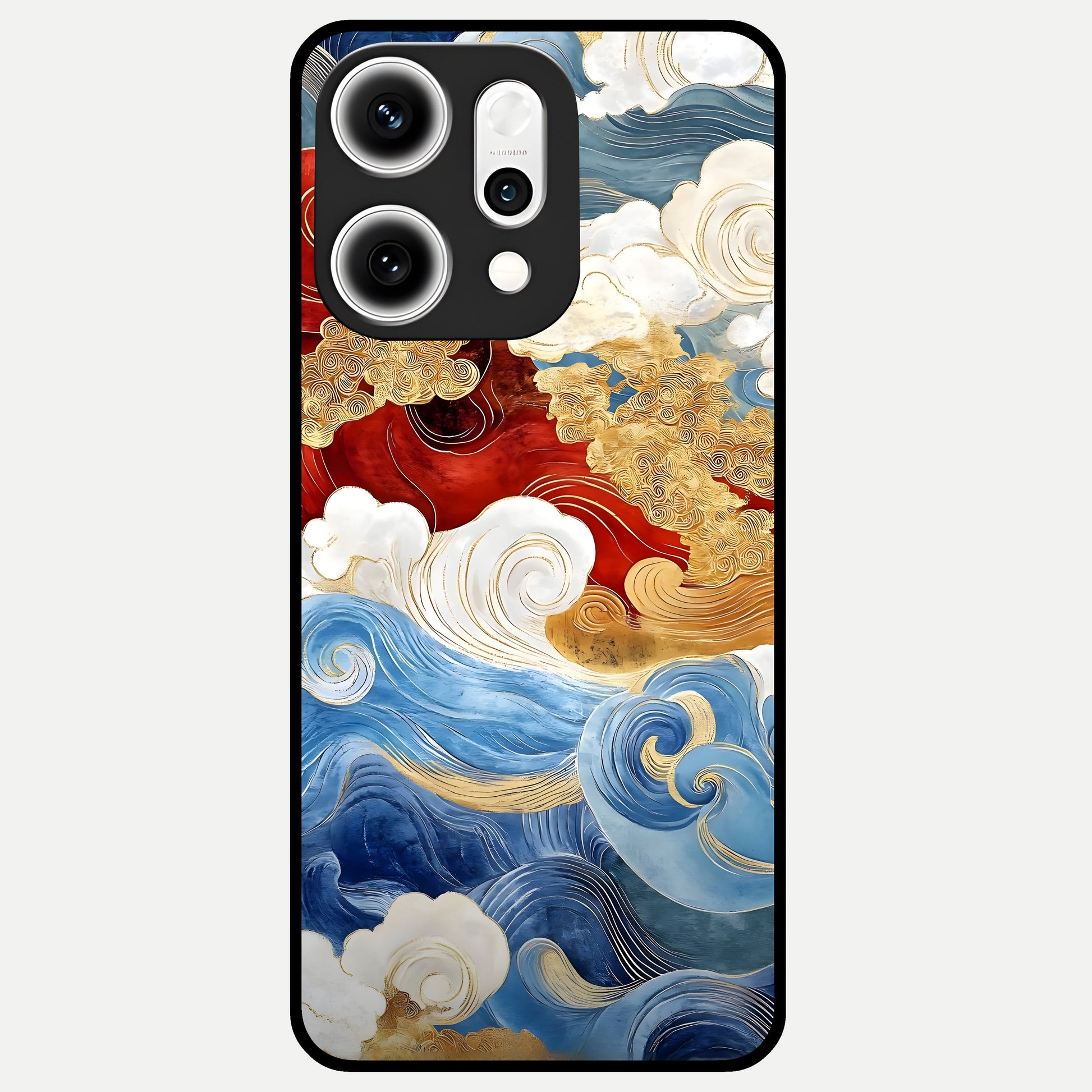  Colored Waves Glass Case For Oppo Reno 14 Pro back cover – full design glossy printed glass finish