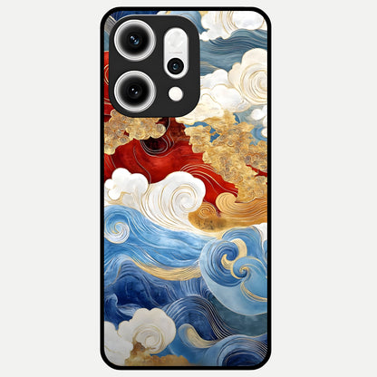  Colored Waves Glass Case For Oppo Reno 14 Pro back cover – full design glossy printed glass finish