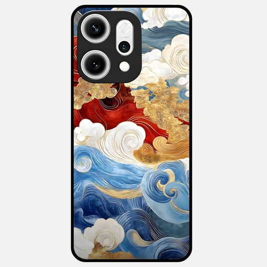  Colored Waves Glass Case For Oppo Reno 14 Pro back cover – full design glossy printed glass finish
