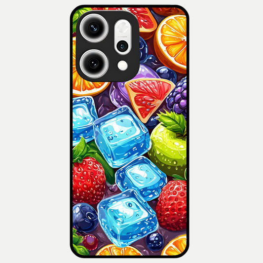  Colorful Fruits with Ice Glass Case For Oppo Reno 14 Pro back cover – full design glossy printed glass finish