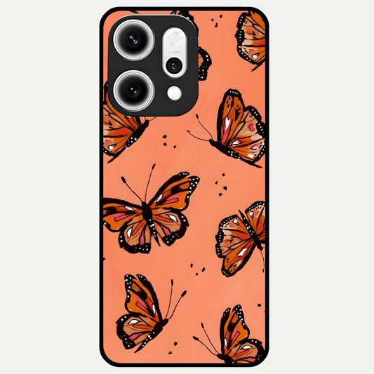  Coral Wing Butterfly Glass Case For Oppo Reno 14 Pro back cover – full design glossy printed glass finish