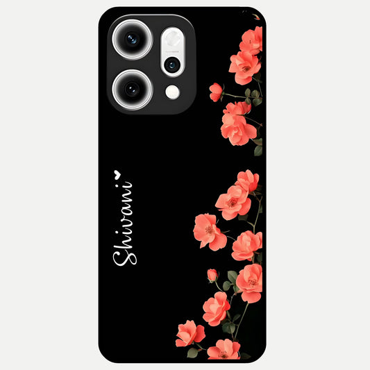  Crimson Bloom Grace Custom Name Glass Case For Oppo Reno 14 Pro back cover – full design glossy printed glass finish