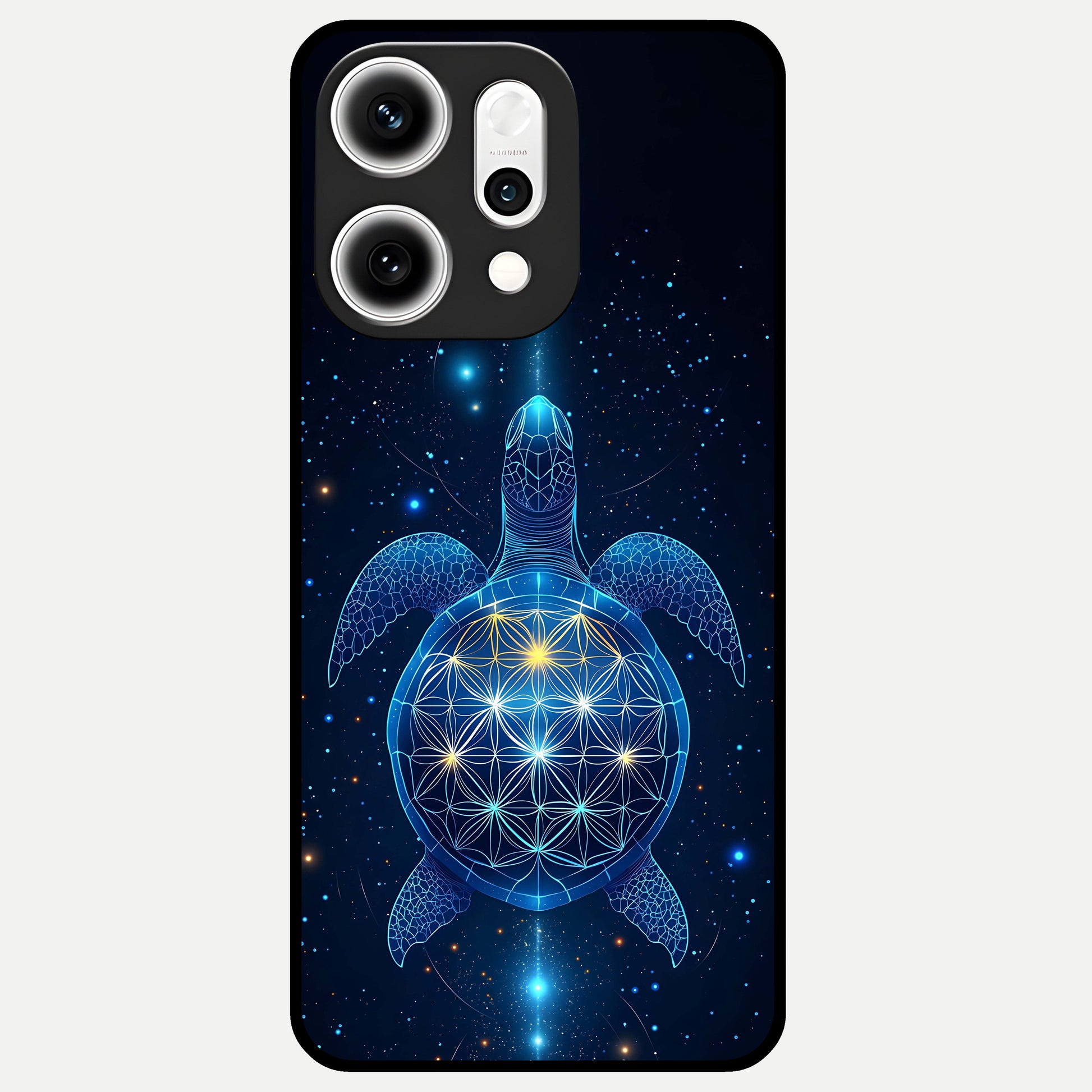  Crimson Blue Turtle Glass Case For Oppo Reno 14 Pro back cover – full design glossy printed glass finish