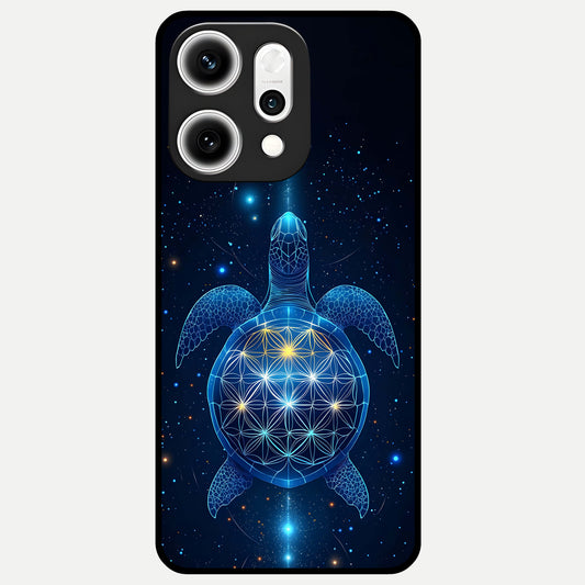  Crimson Blue Turtle Glass Case For Oppo Reno 14 Pro back cover – full design glossy printed glass finish