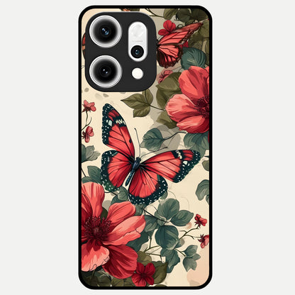  Crimson Butterfly Garden Glass Case For Oppo Reno 14 Pro back cover – full design glossy printed glass finish