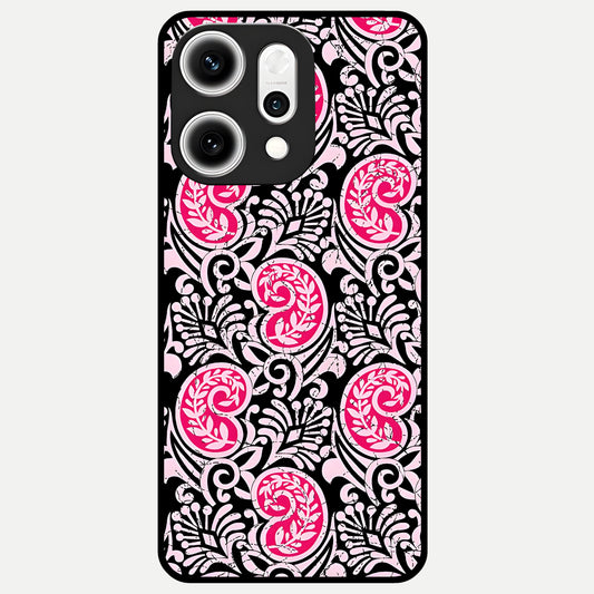  Crimson Paisley Charm Glass Case For Oppo Reno 14 Pro back cover – full design glossy printed glass finish