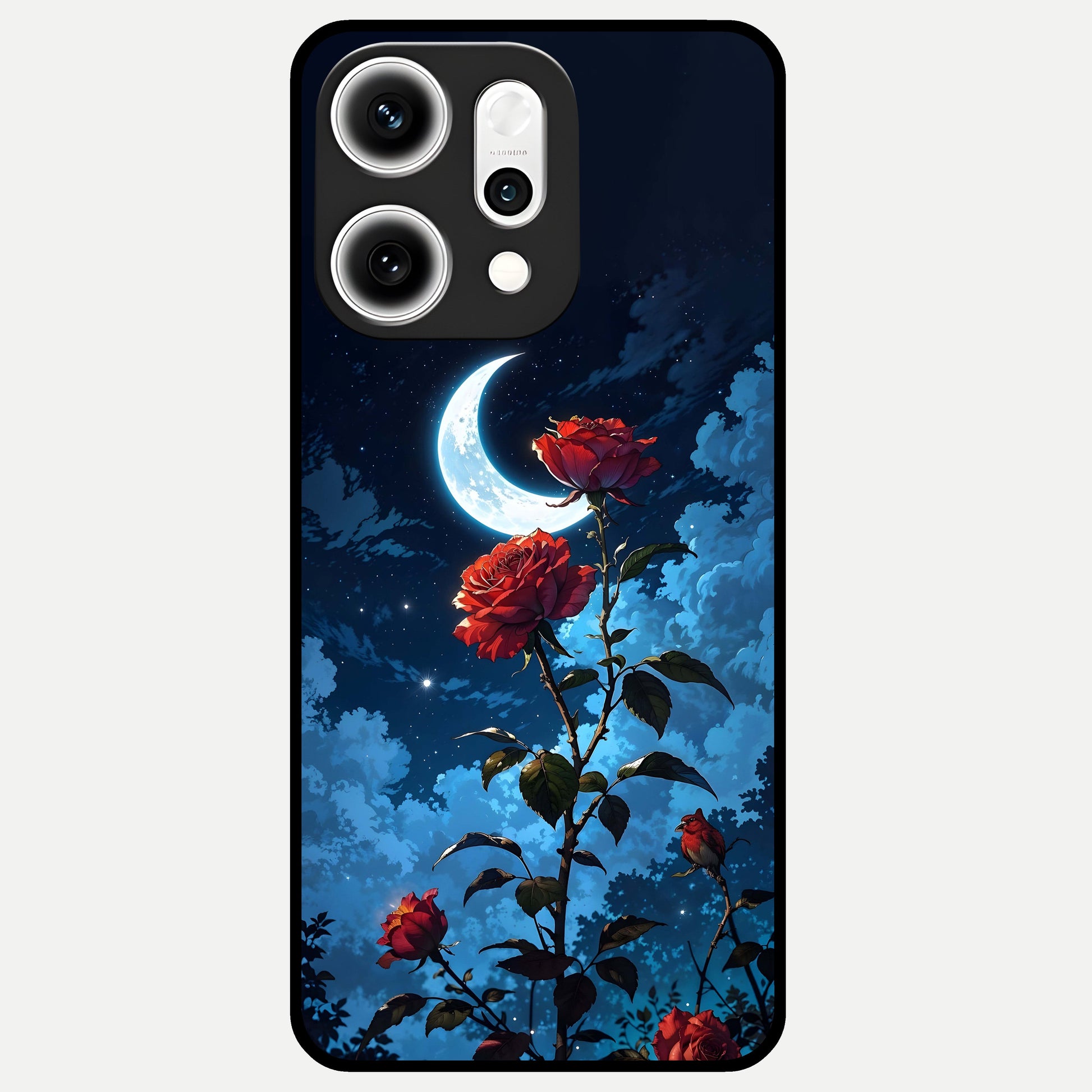  Crimson Rose Moon Glass Case For Oppo Reno 14 Pro back cover – full design glossy printed glass finish