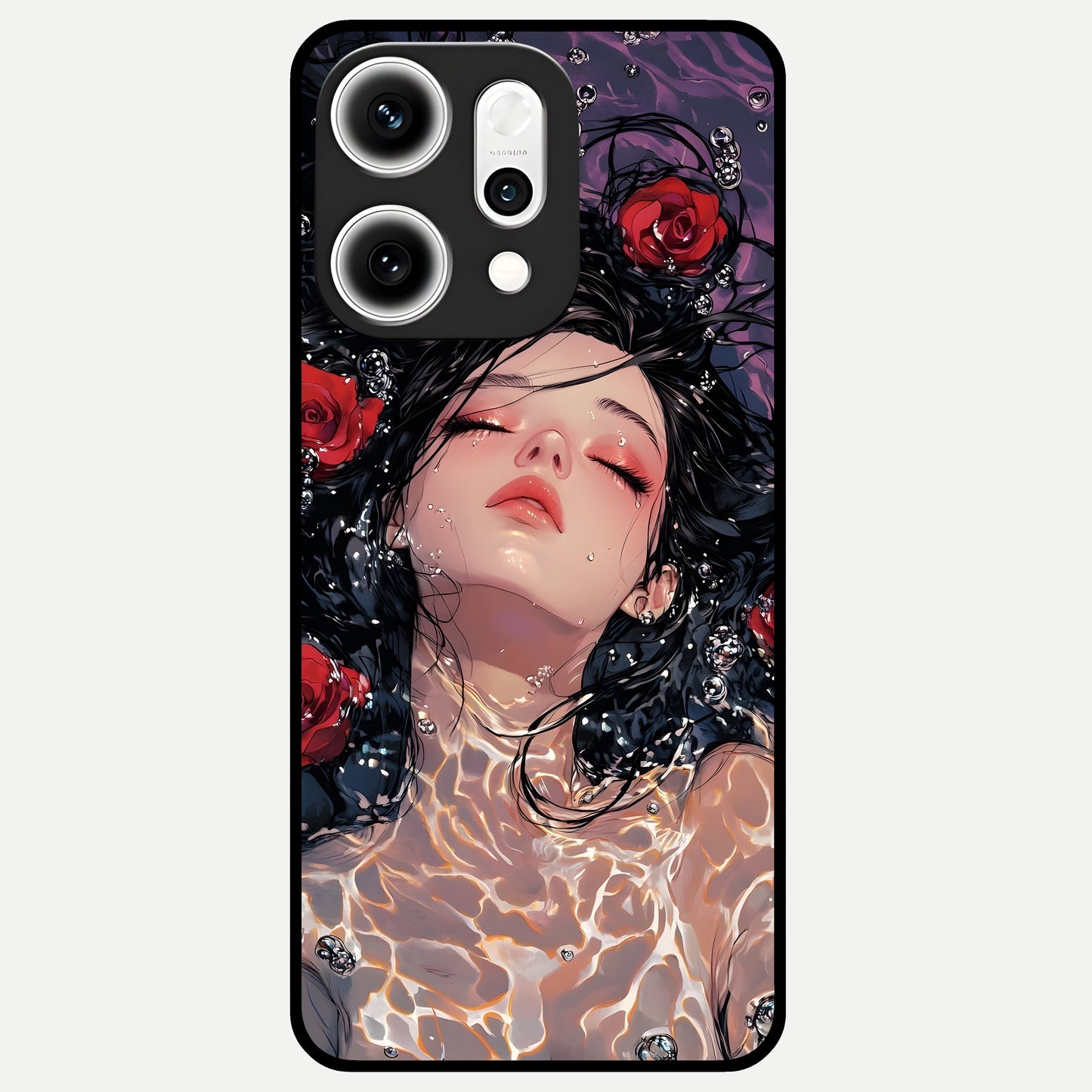  Crimson Rose Serenity Glass Case For Oppo Reno 14 Pro back cover – full design glossy printed glass finish