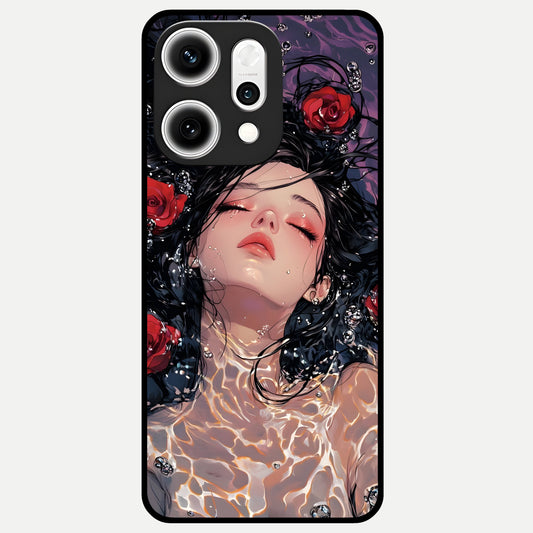  Crimson Rose Serenity Glass Case For Oppo Reno 14 Pro back cover – full design glossy printed glass finish