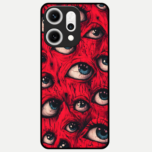  Crimson Watch Eyes Glass Case For Oppo Reno 14 Pro back cover – full design glossy printed glass finish