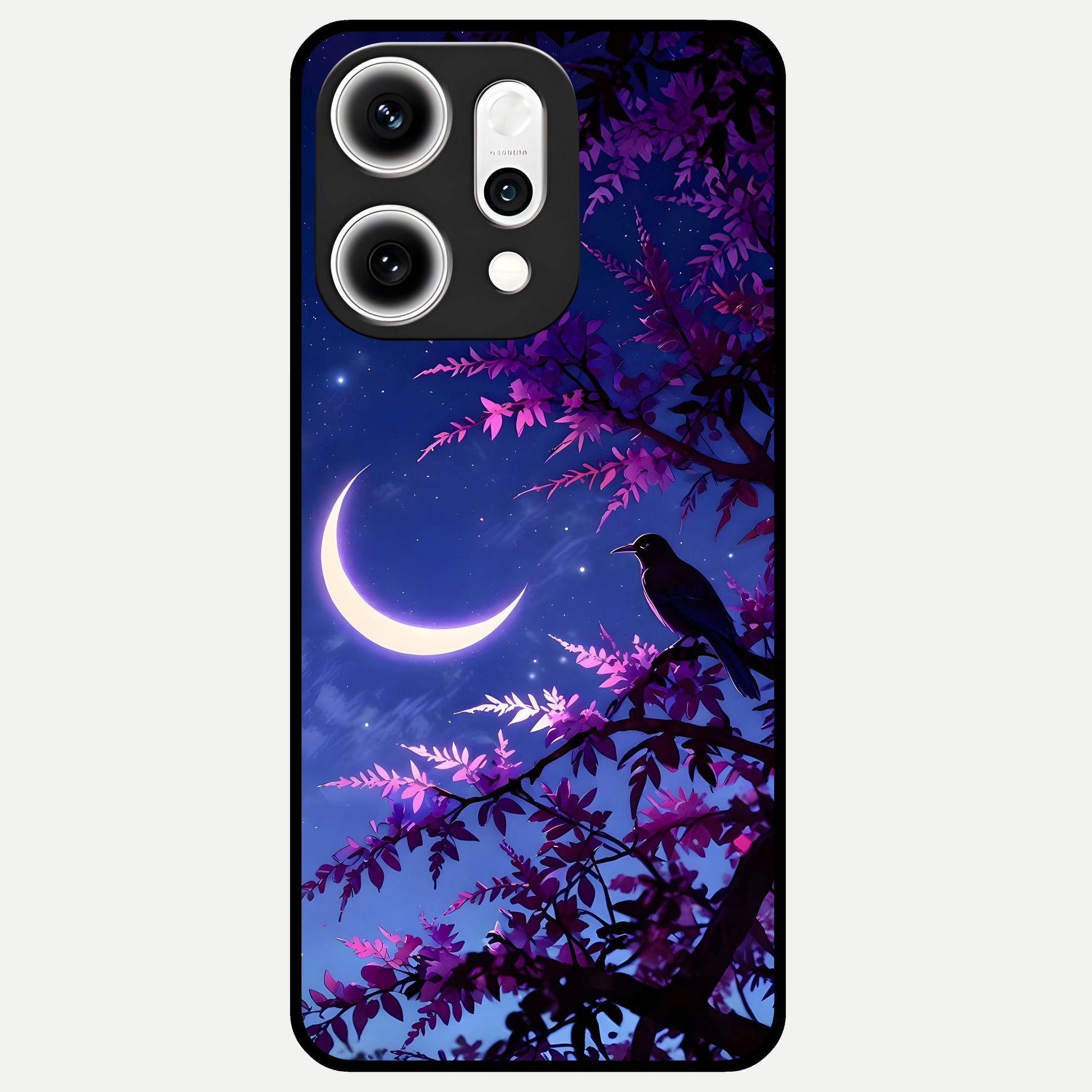  Crow And Moon Scenery Glass Case For Oppo Reno 14 Pro back cover – full design glossy printed glass finish
