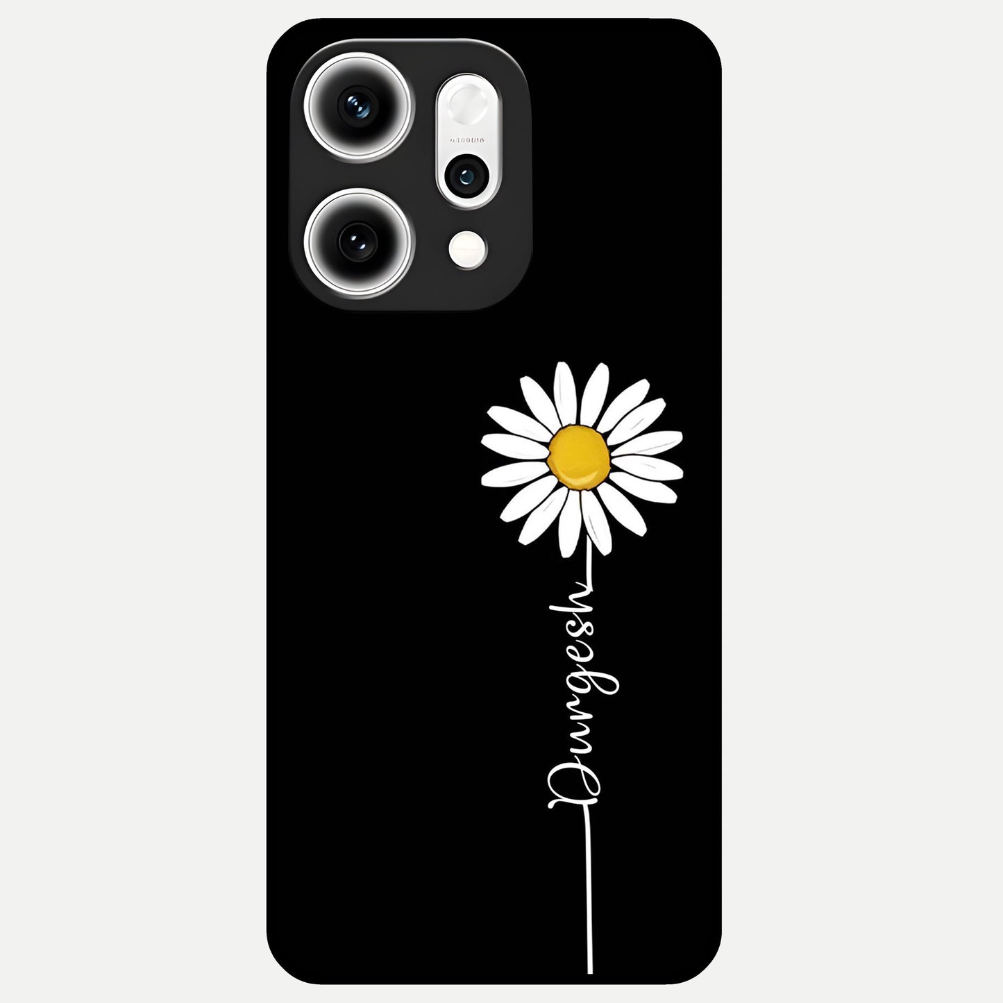  Custom Name White Flower Glass Case For Oppo Reno 14 Pro back cover – full design glossy printed glass finish