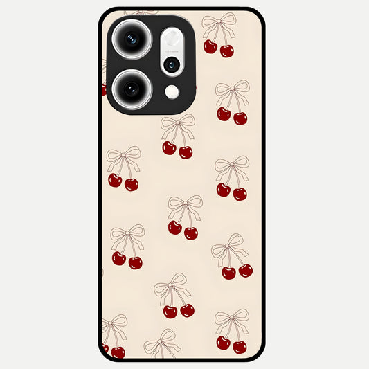  Cute Cherry Pattern Glass Case For Oppo Reno 14 Pro back cover – full design glossy printed glass finish