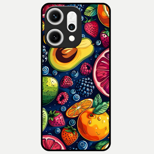  Cute Fruits Art Glass Case For Oppo Reno 14 Pro back cover – full design glossy printed glass finish