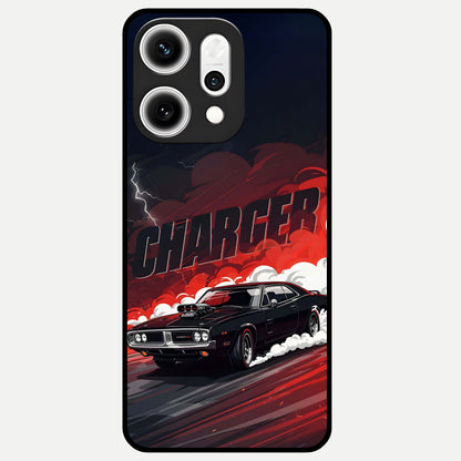  Dark Charger Fury Glass Case For Oppo Reno 14 Pro back cover – full design glossy printed glass finish