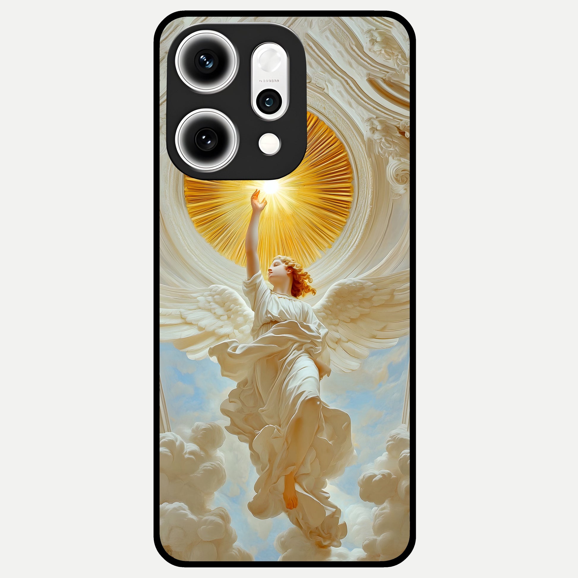  Divine Light Angel Glass Case For Oppo Reno 14 Pro back cover – full design glossy printed glass finish